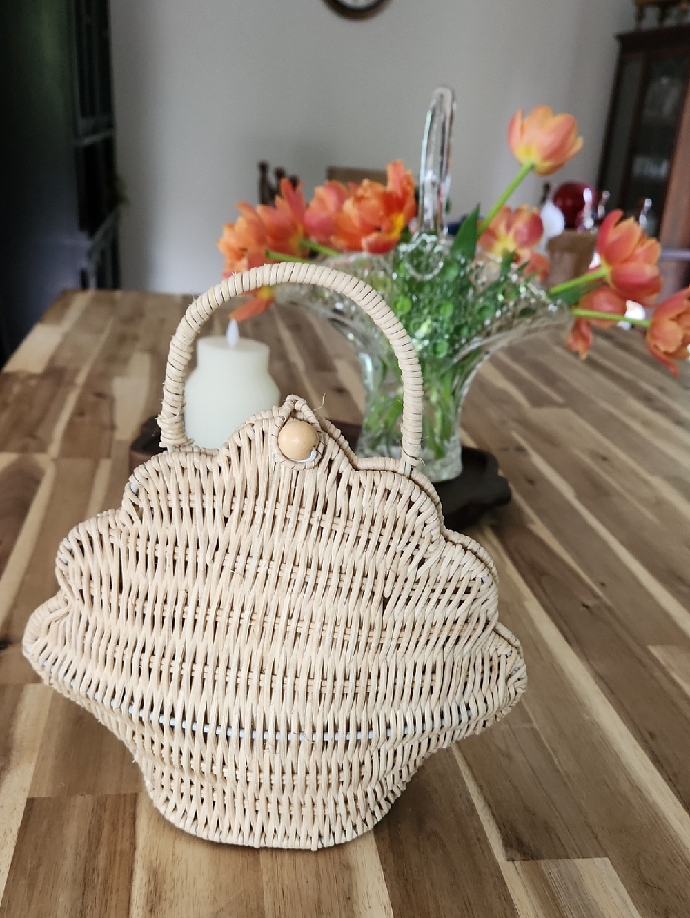 Woven Rattan Shell Handbag - Natural
